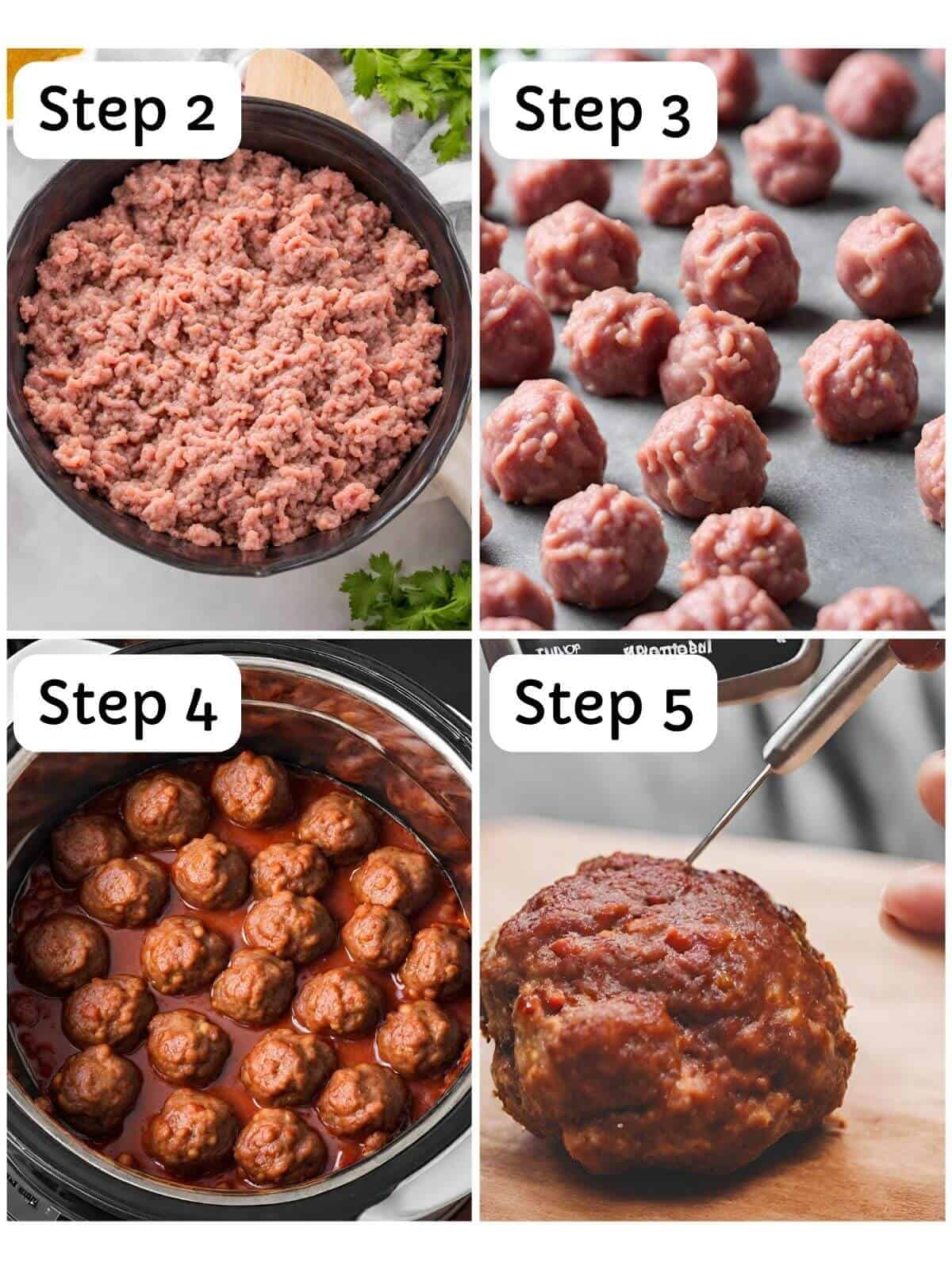 A collage of photos explaining step by step instructions for making gluten free meatballs.