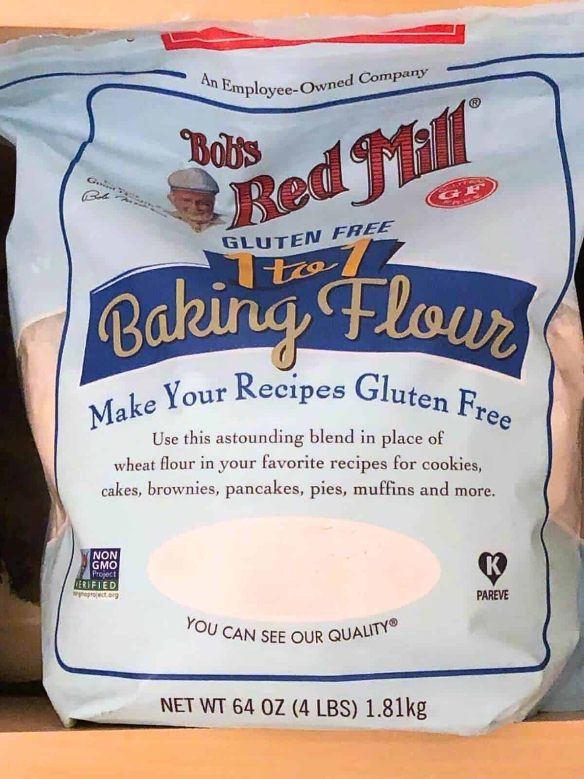 A bag of Bob's Red Mill gluten free baking flour.