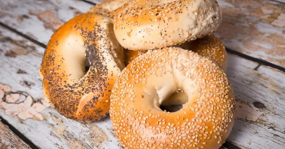 pile of bagels on a table