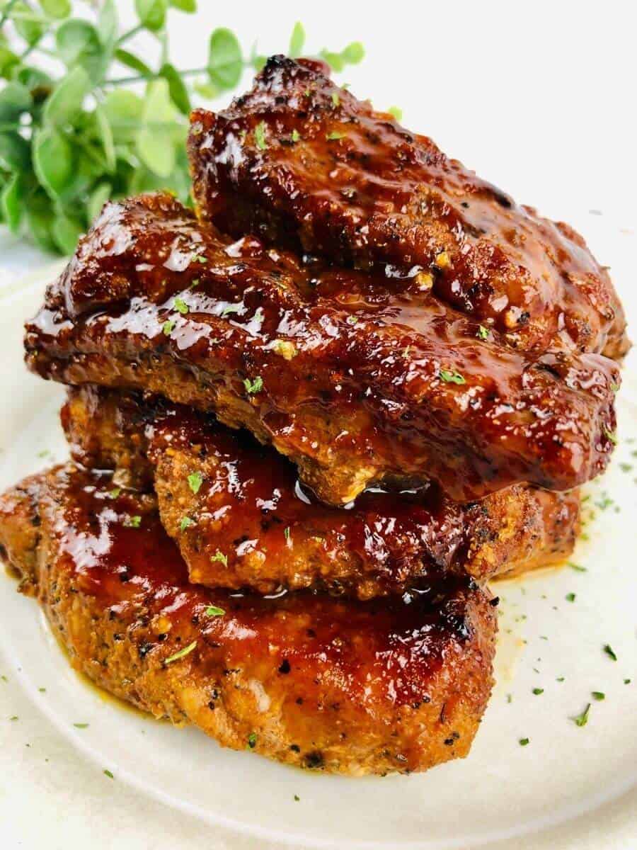 close up view of juicy air fried country style ribs