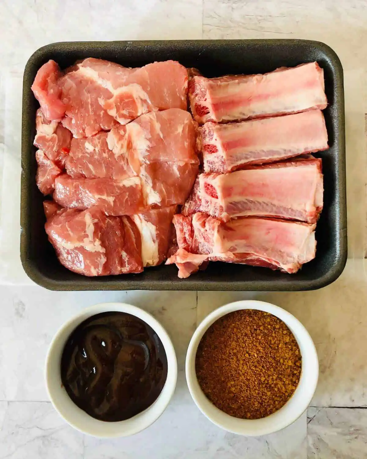 Ingredients for making pork ribs in the air fryer.