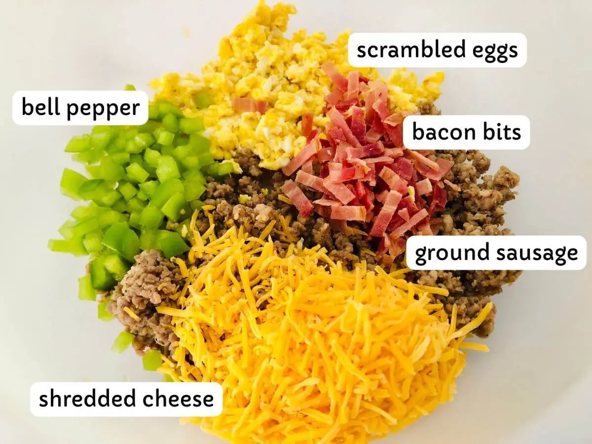 ingredients for air fryer break burritos in a pile together.