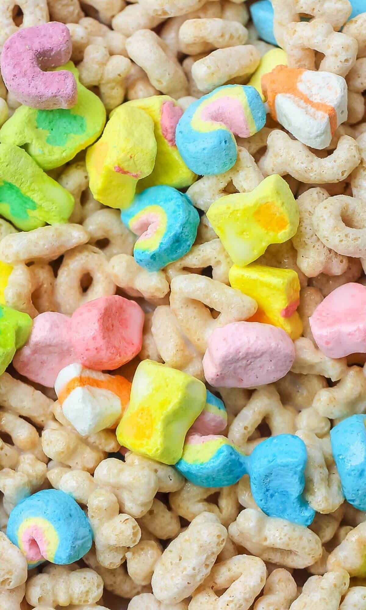 Close up view of lucky charms cereal.