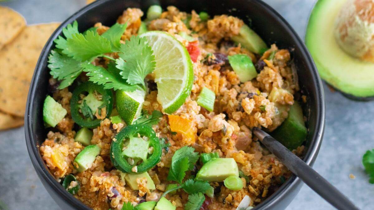 Mexican casserole in a bowl.