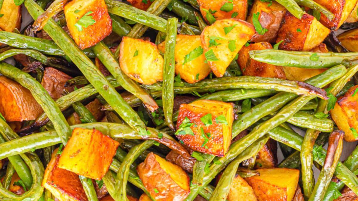 Roasted green beans and potatoes.