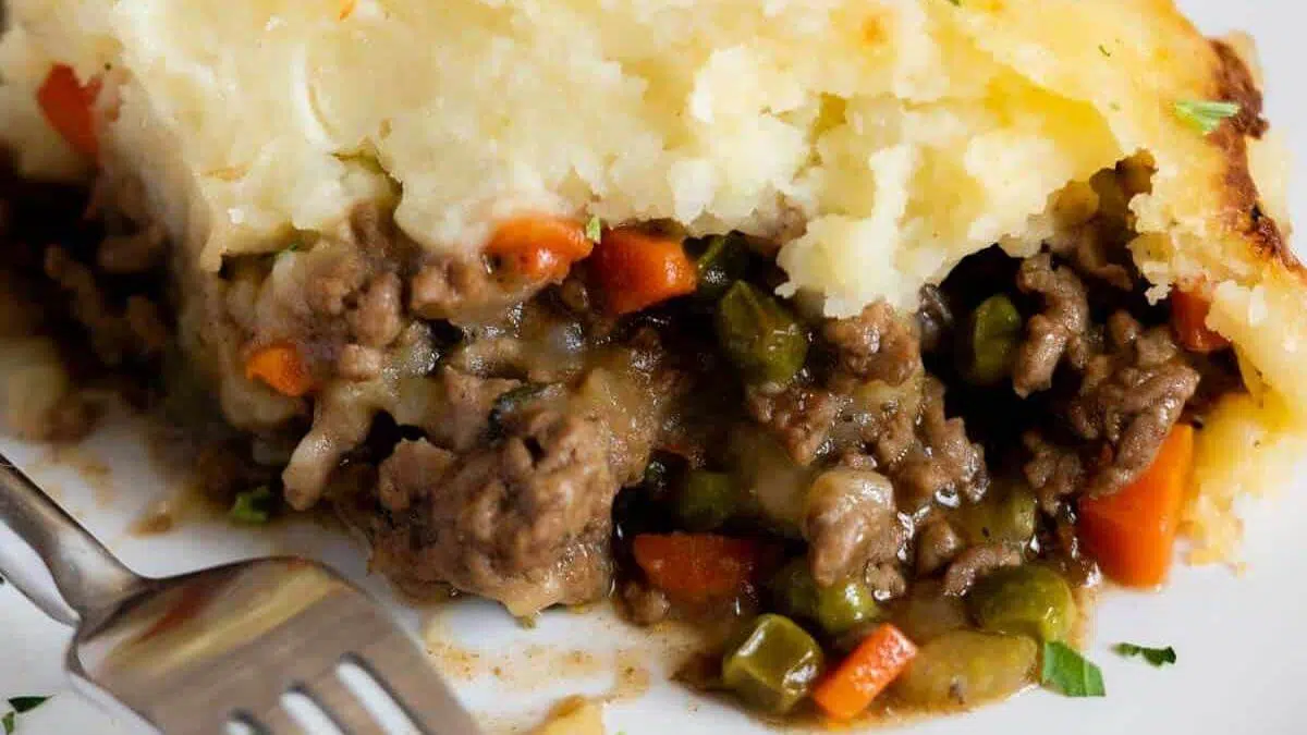 Shepards pie on a plate.