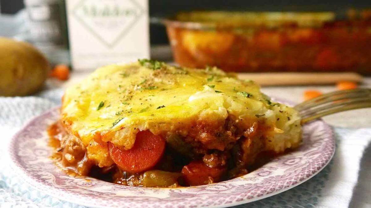 Lamb shepards pie on a plate.