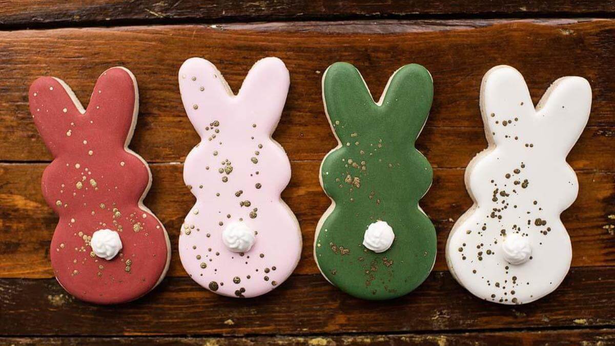 Four Easter bunny sugar cookies.