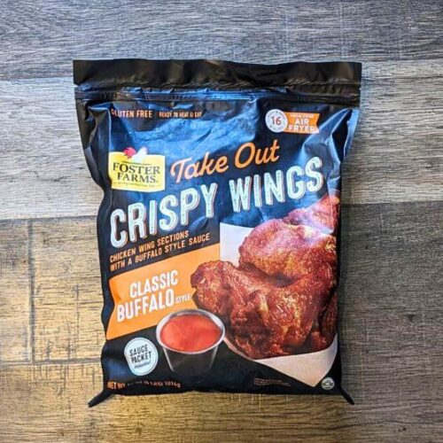A bag of Foster Farms spicy take out buffalo wings.