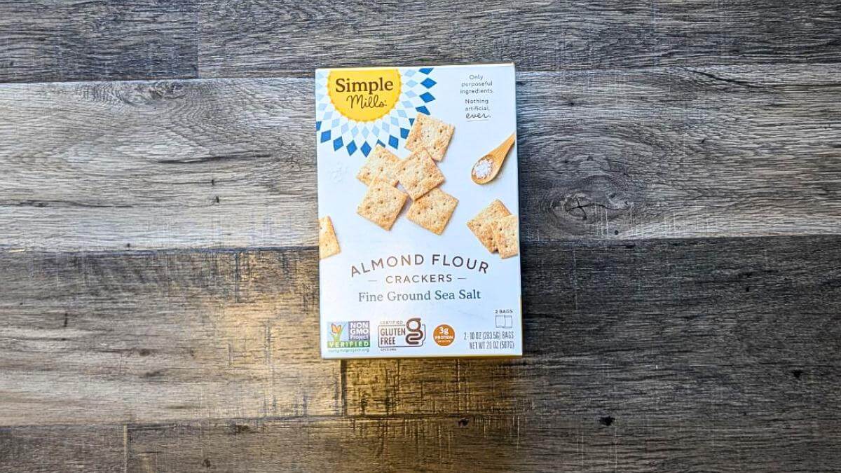 A box of Simple Mills almond flour crackers.