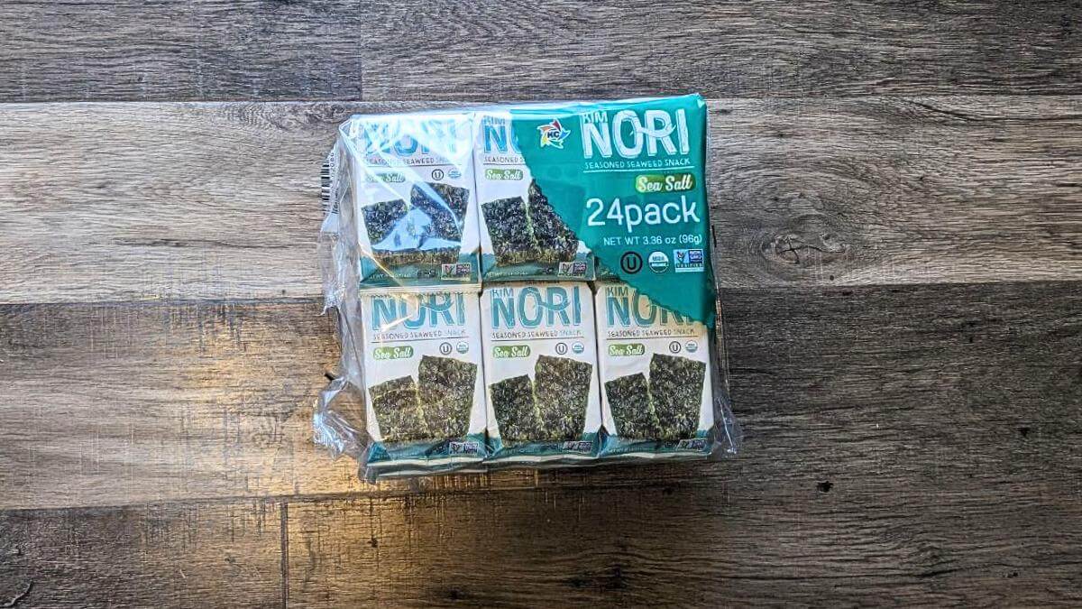 A package of Kimnori organic seaweed snacks.