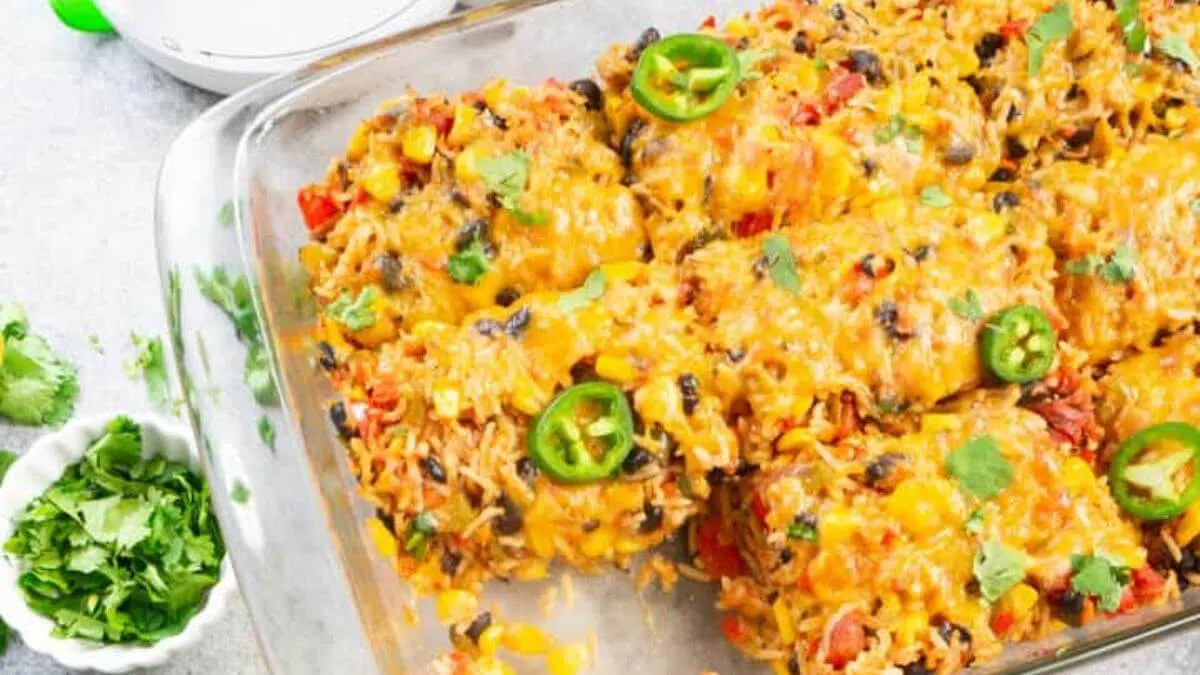 A mexican casserole in a dish.