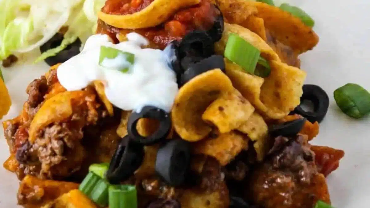 A serving of walking taco casserole.