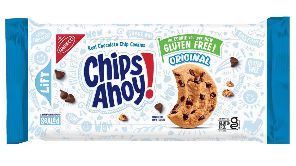A package of Chips Ahoy! gluten free cookies.