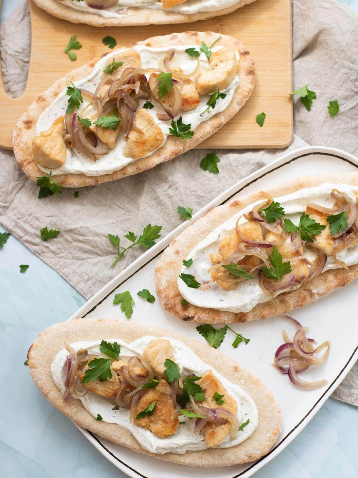 Loaded Greek chicken pitas.