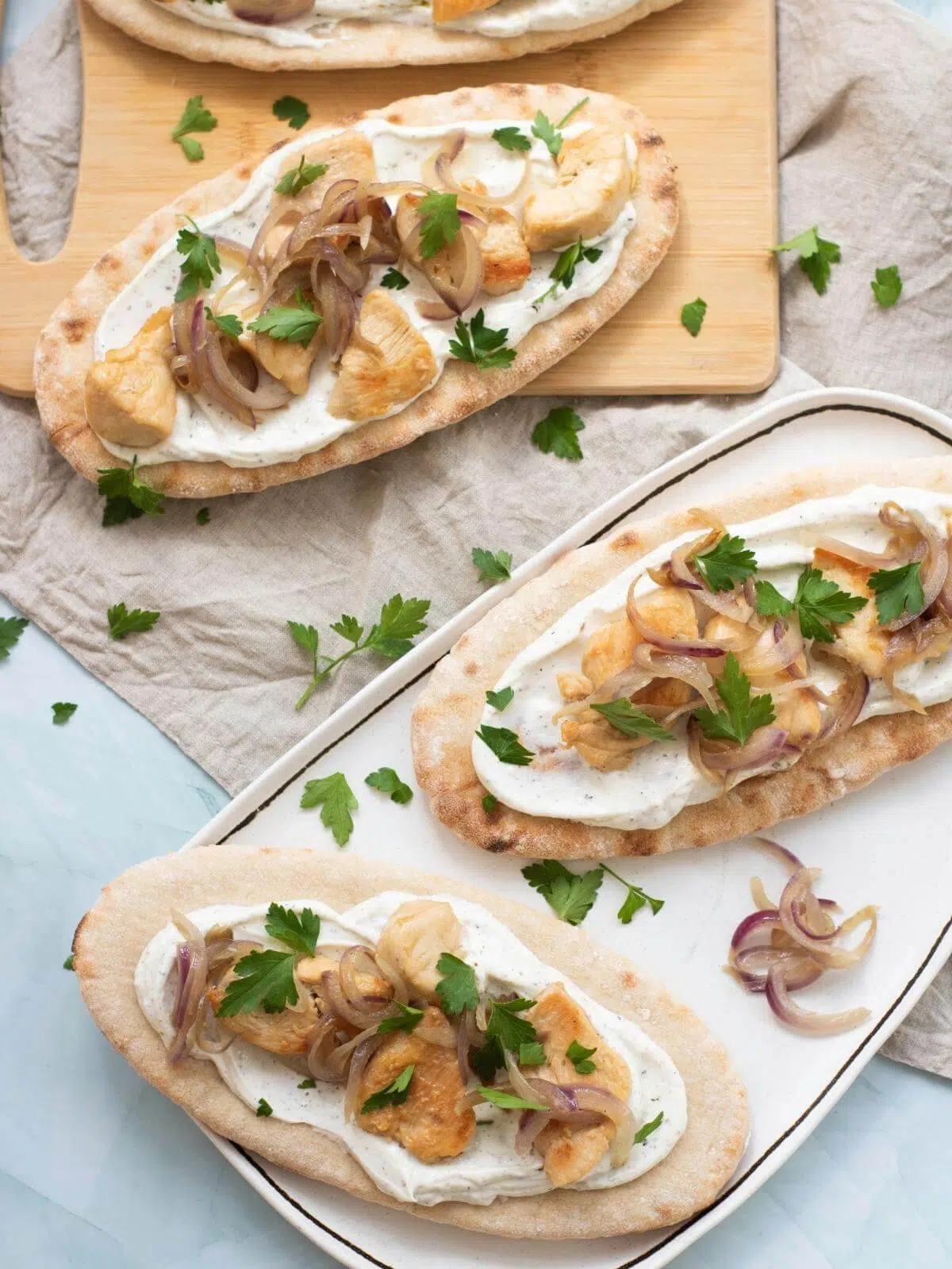 Loaded Greek chicken pitas.