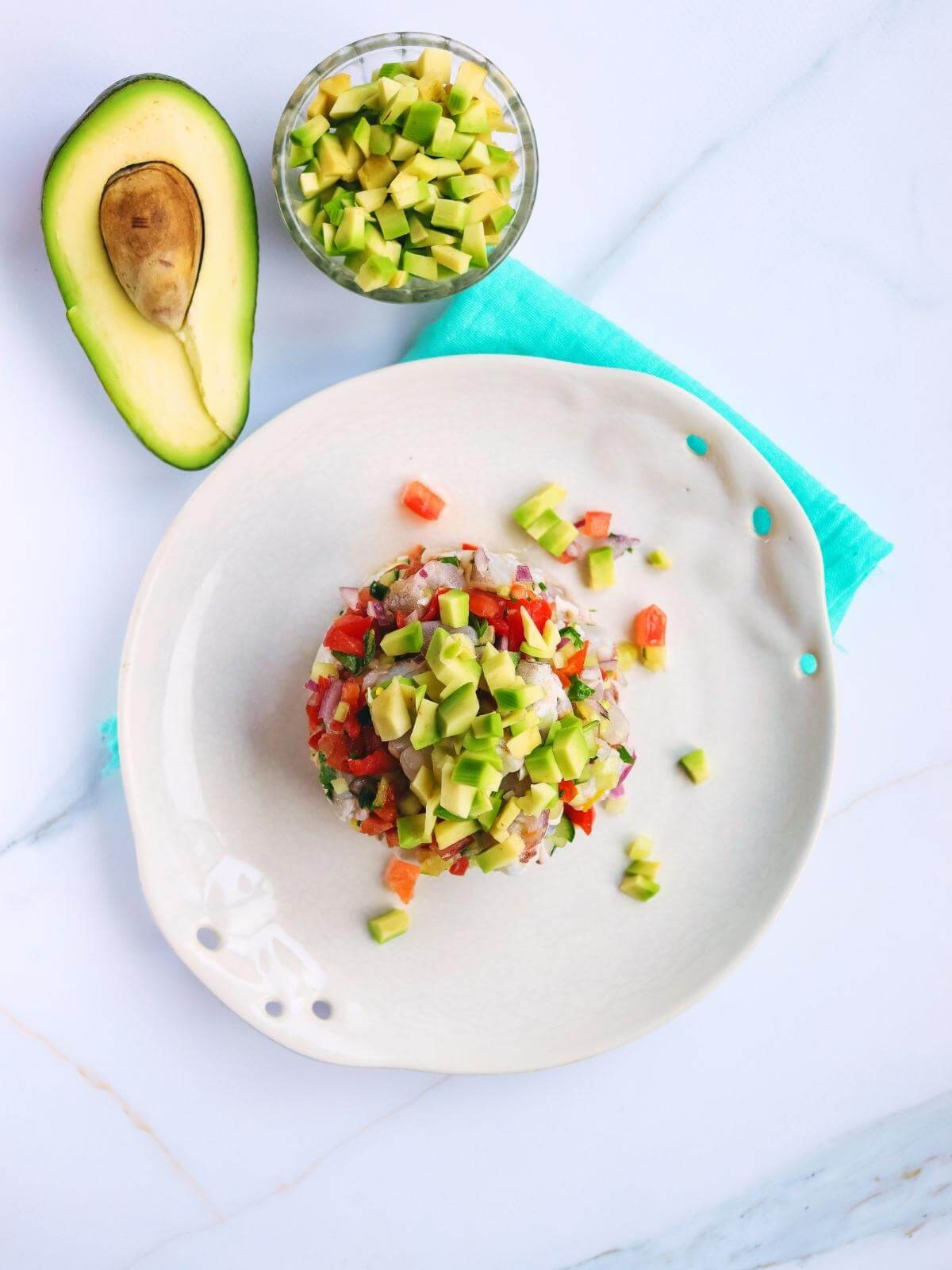 Shrimp ceviche on a plate.