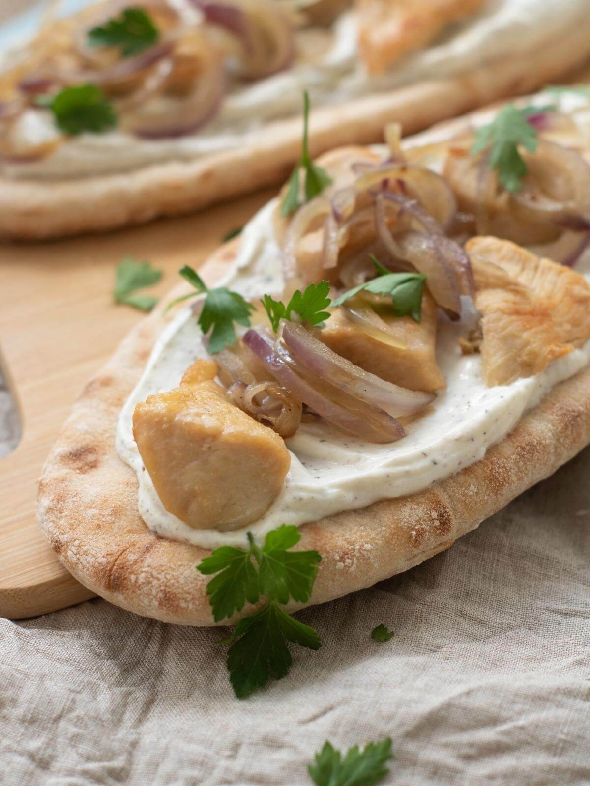 Loaded chicken pitas.