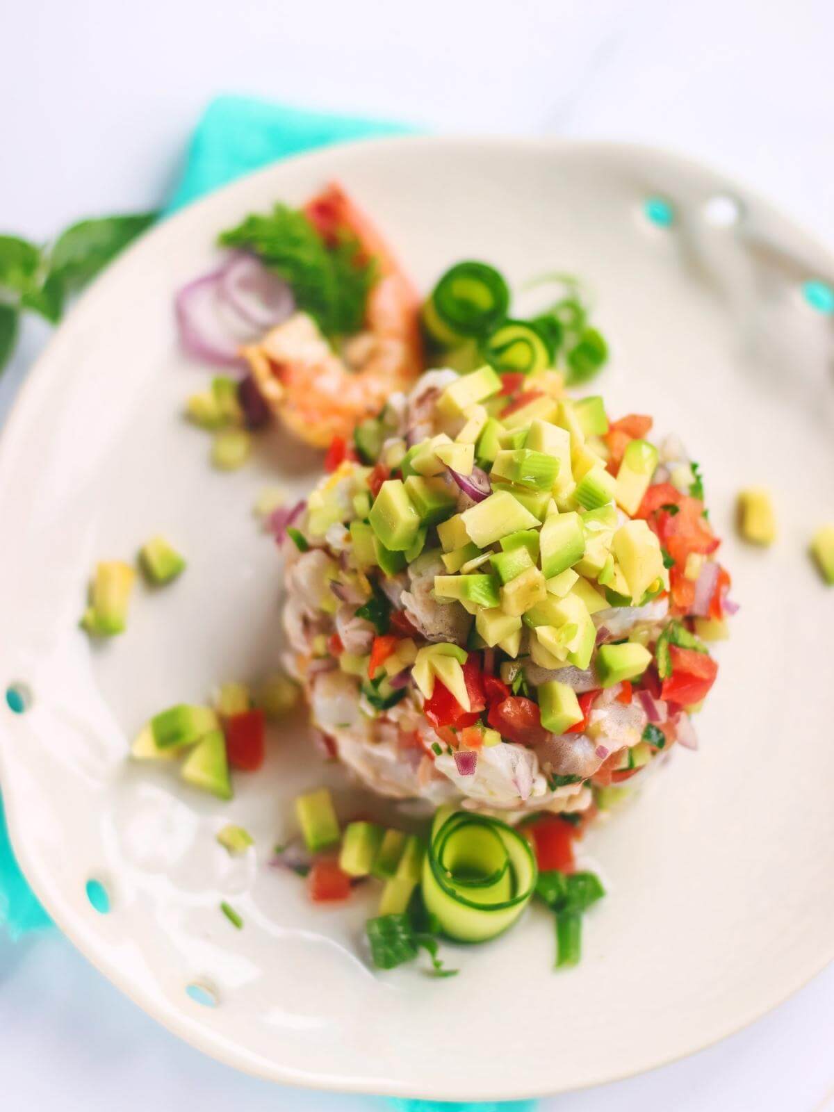 Shrimp ceviche on a plate.