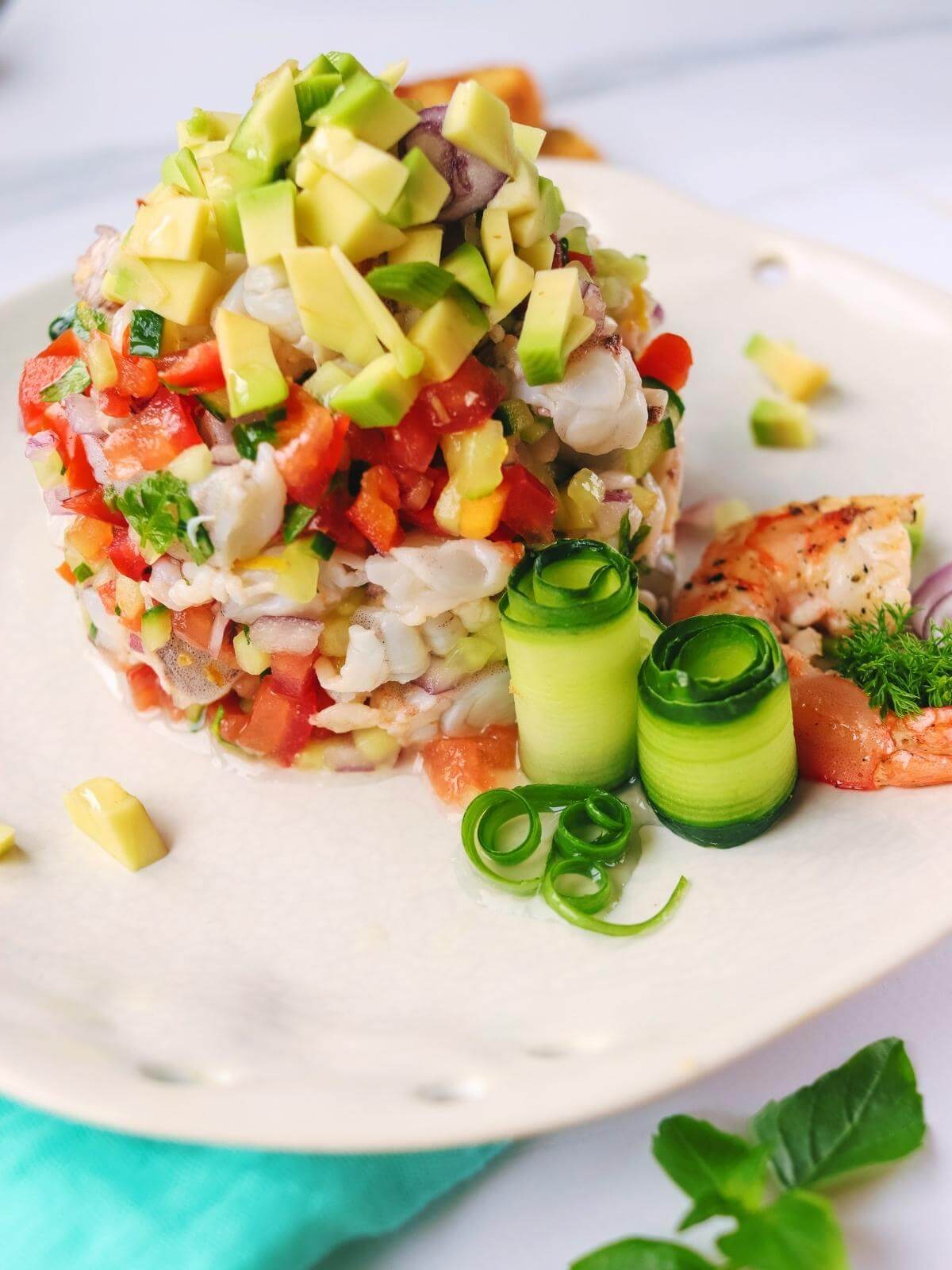 Shrimp ceviche on a plate.