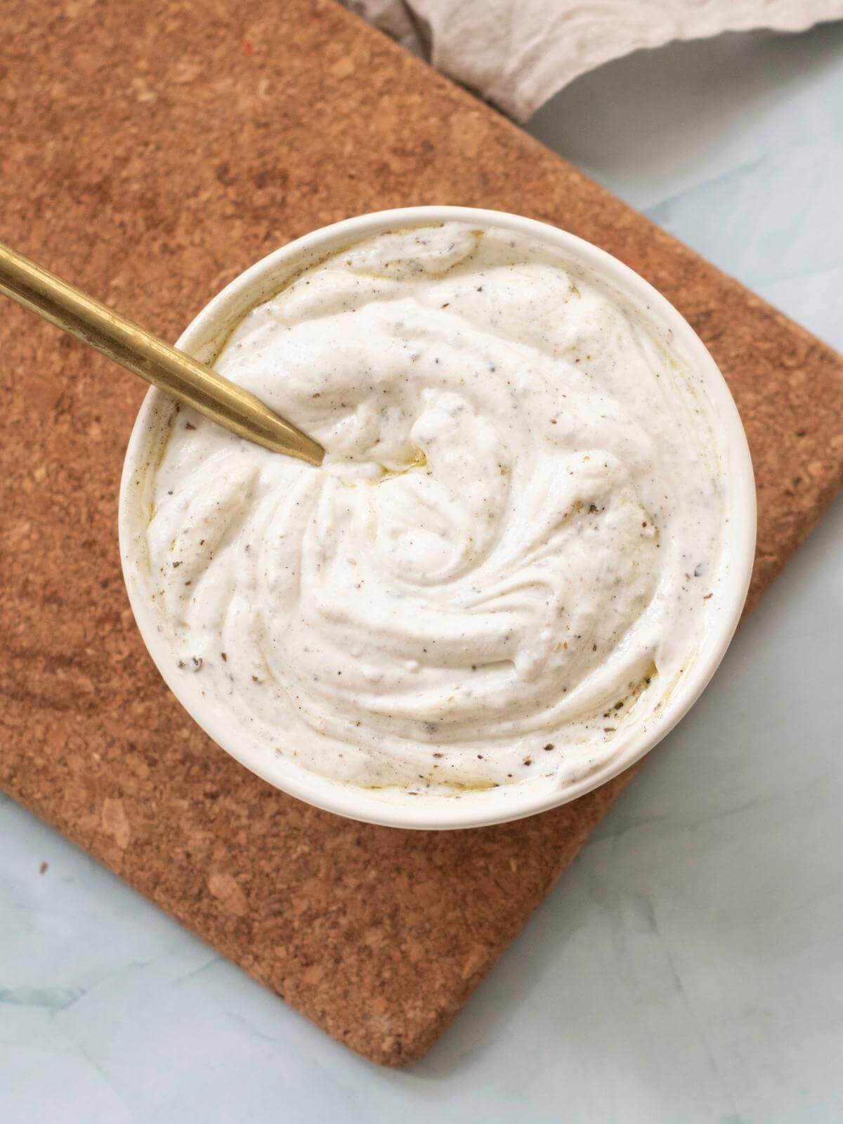 Yogurt sauce in a bowl.