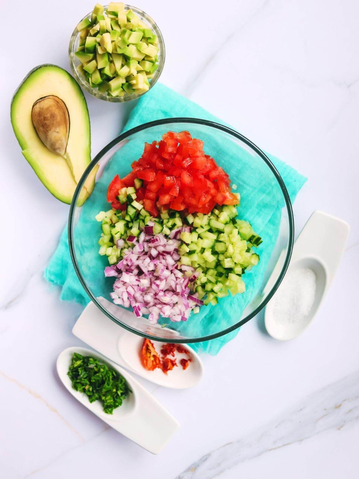 Chopped vegetables in a bowl.