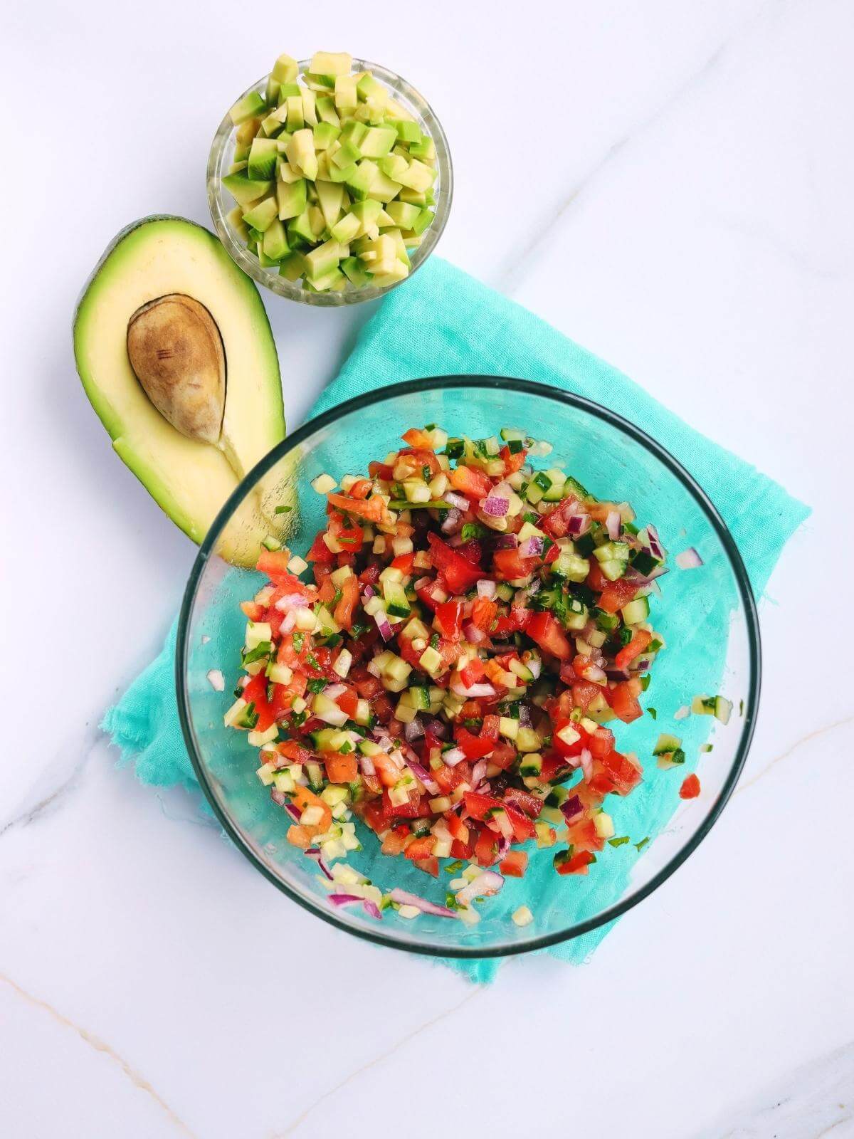 Chopped vegetables mixed together in a bowl.