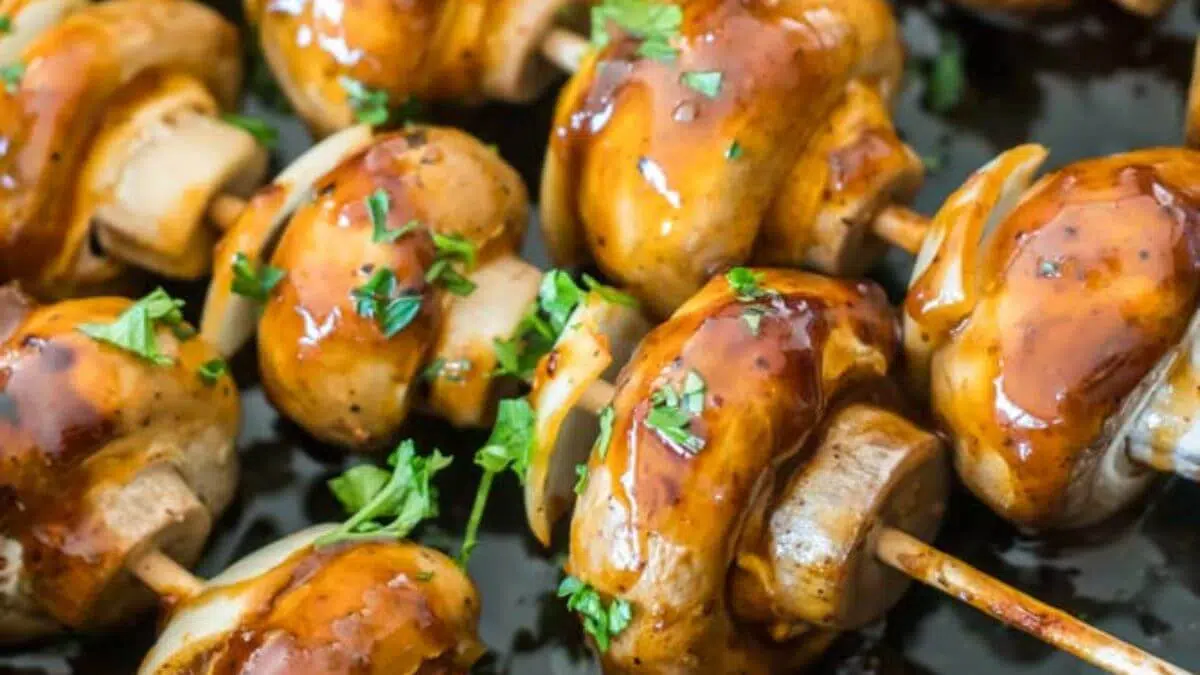 BBQ mushroom skewers.