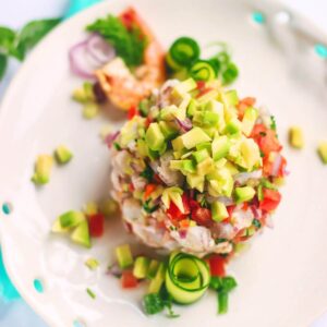 Shrimp ceviche on a plate.