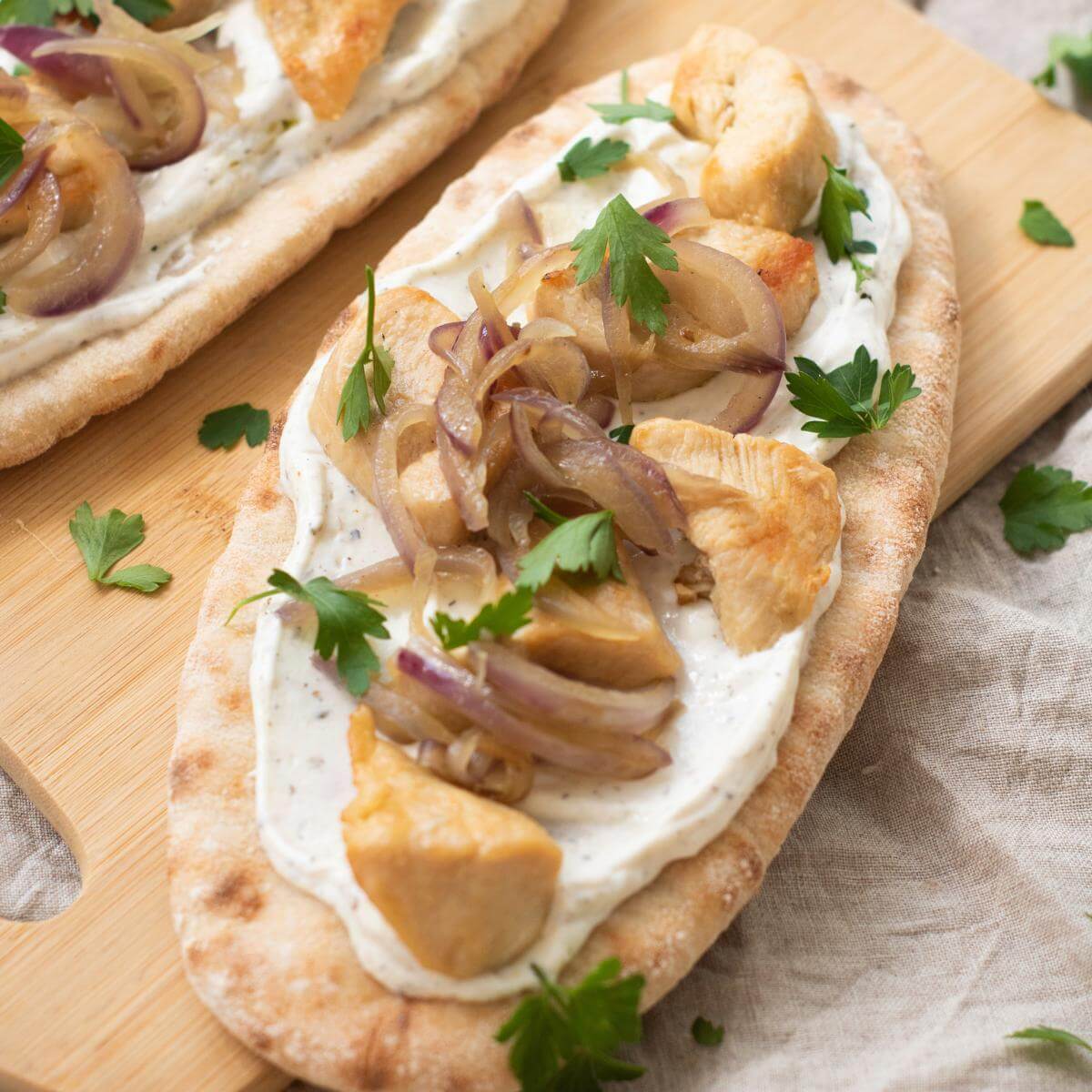 Loaded Greek chicken pita.