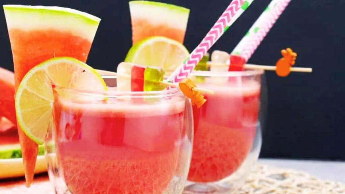 Two glasses of a simple watermelon punch.
