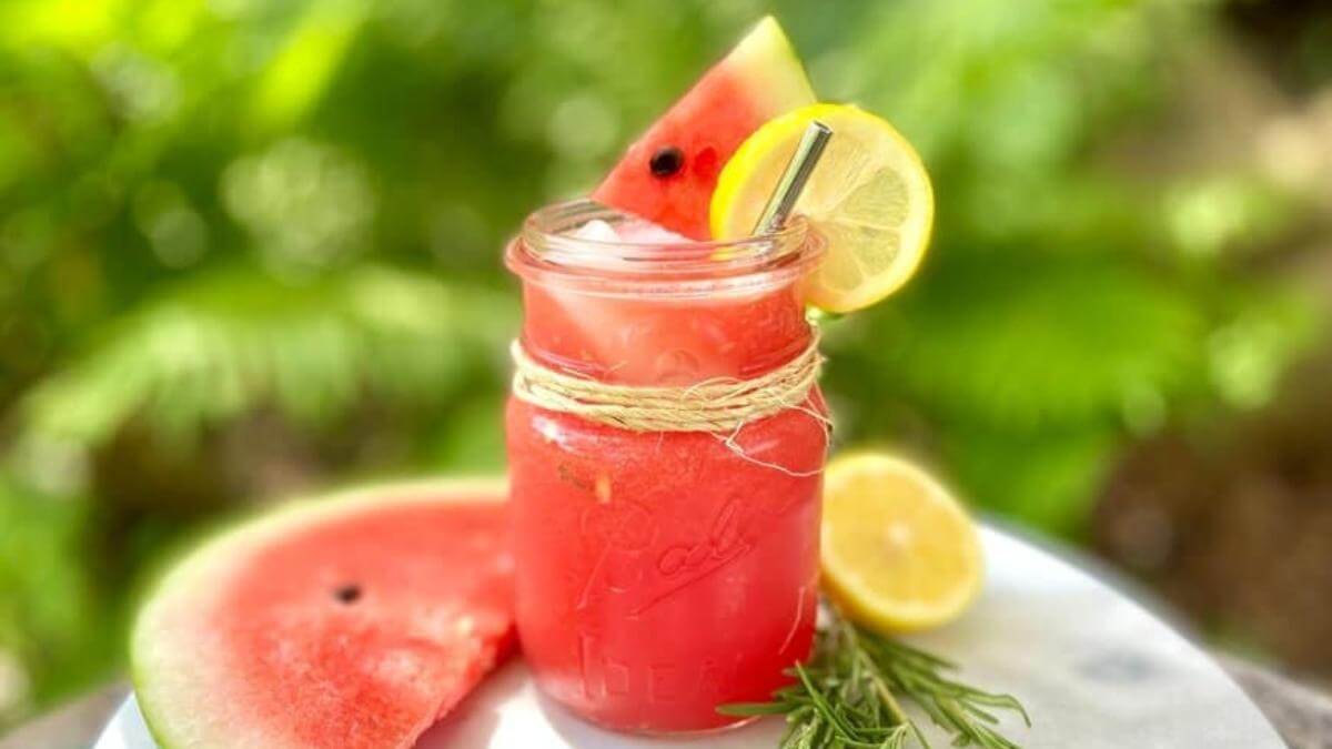 A watermelon lemonade with rosemary.
