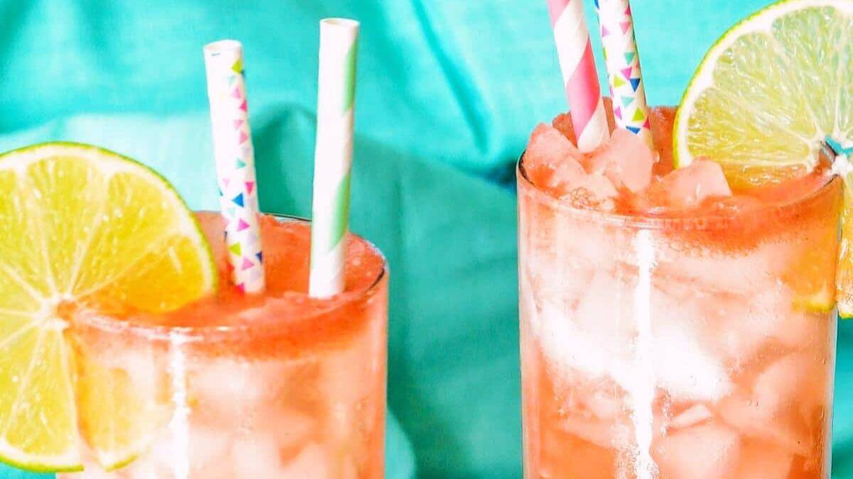 Two sparkling watermelon refresher drinks.
