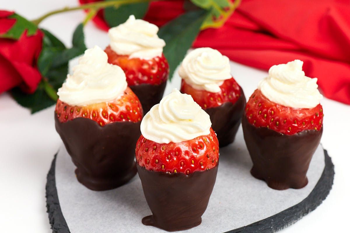 Chocolate and cream cheese covered strawberries.