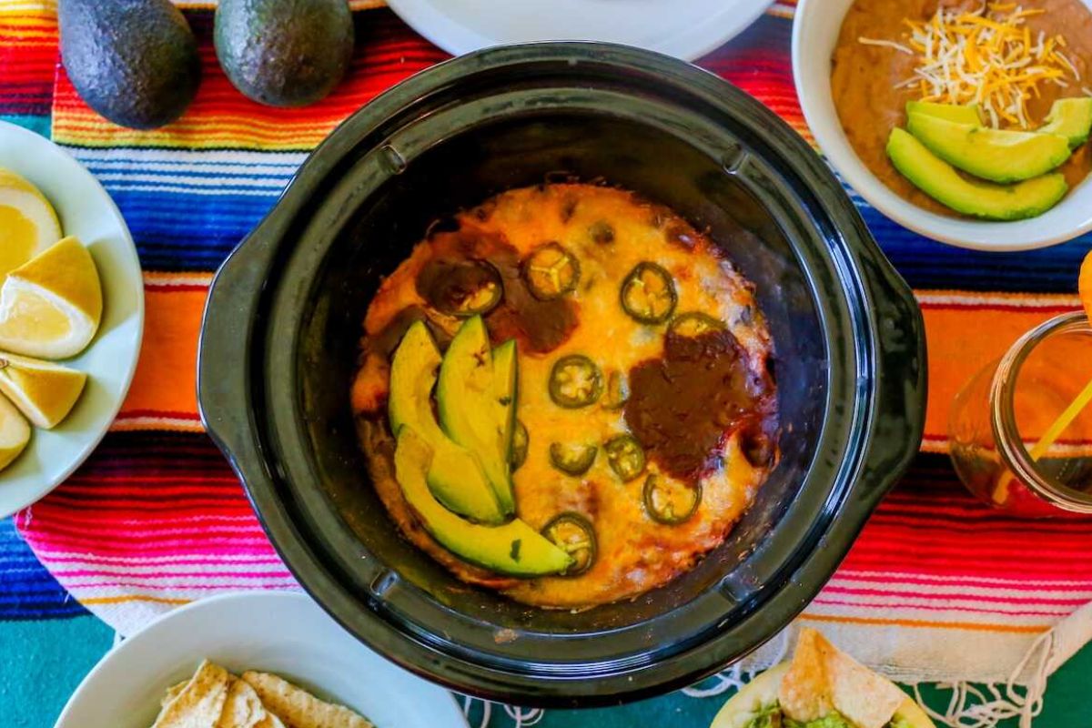 Chicken and black bean enchilada casserole.