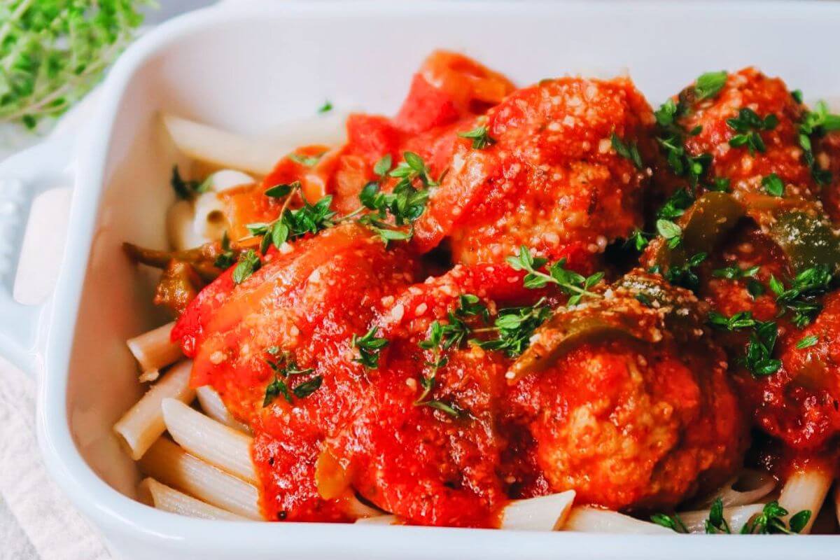 Italian meatballs and pasta.