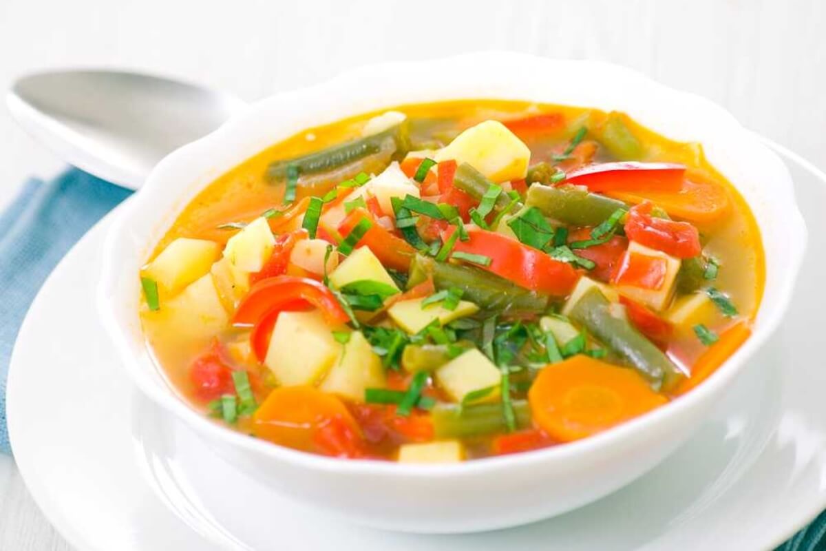 Vegetable soup in a bowl.