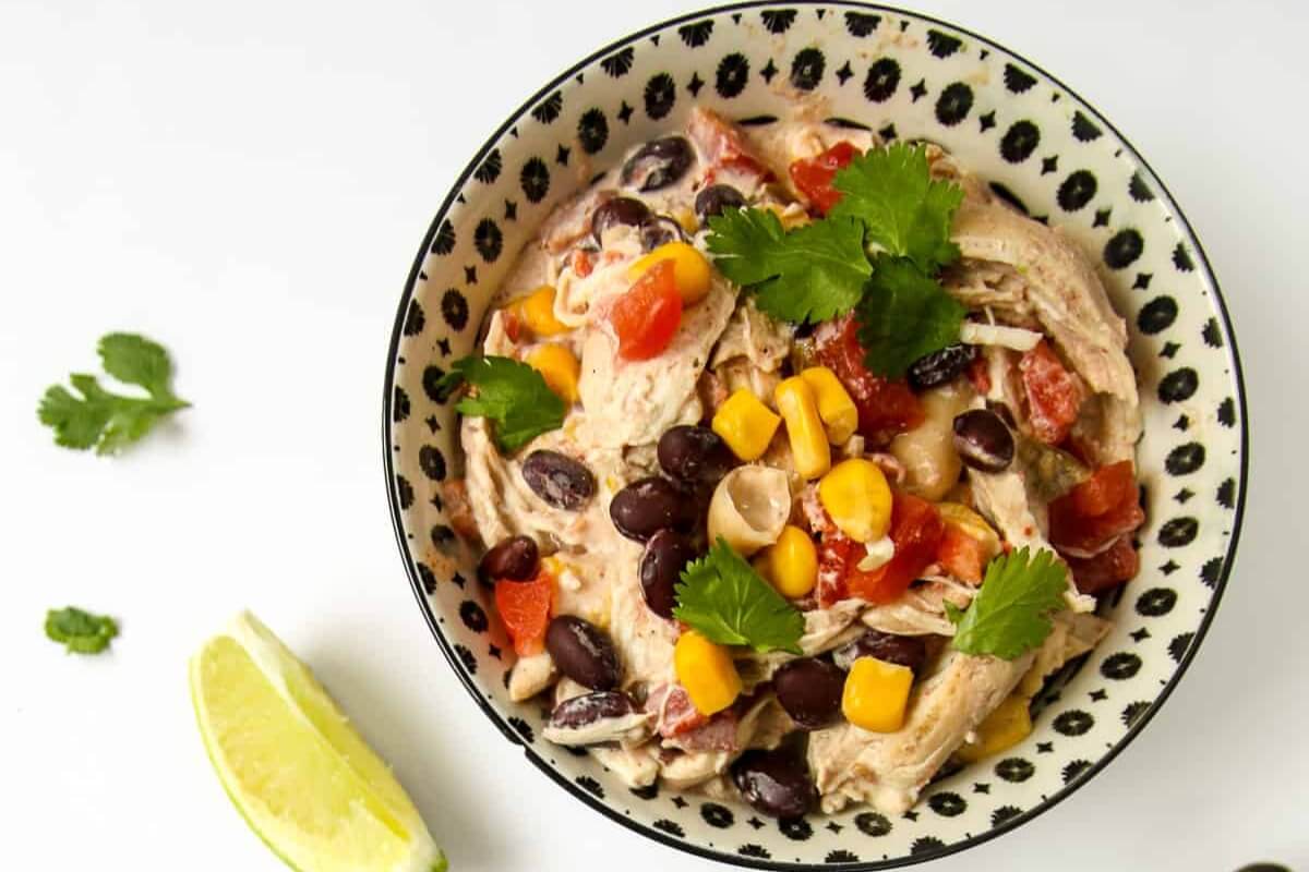 Cream cheese chicken chili in a bowl.