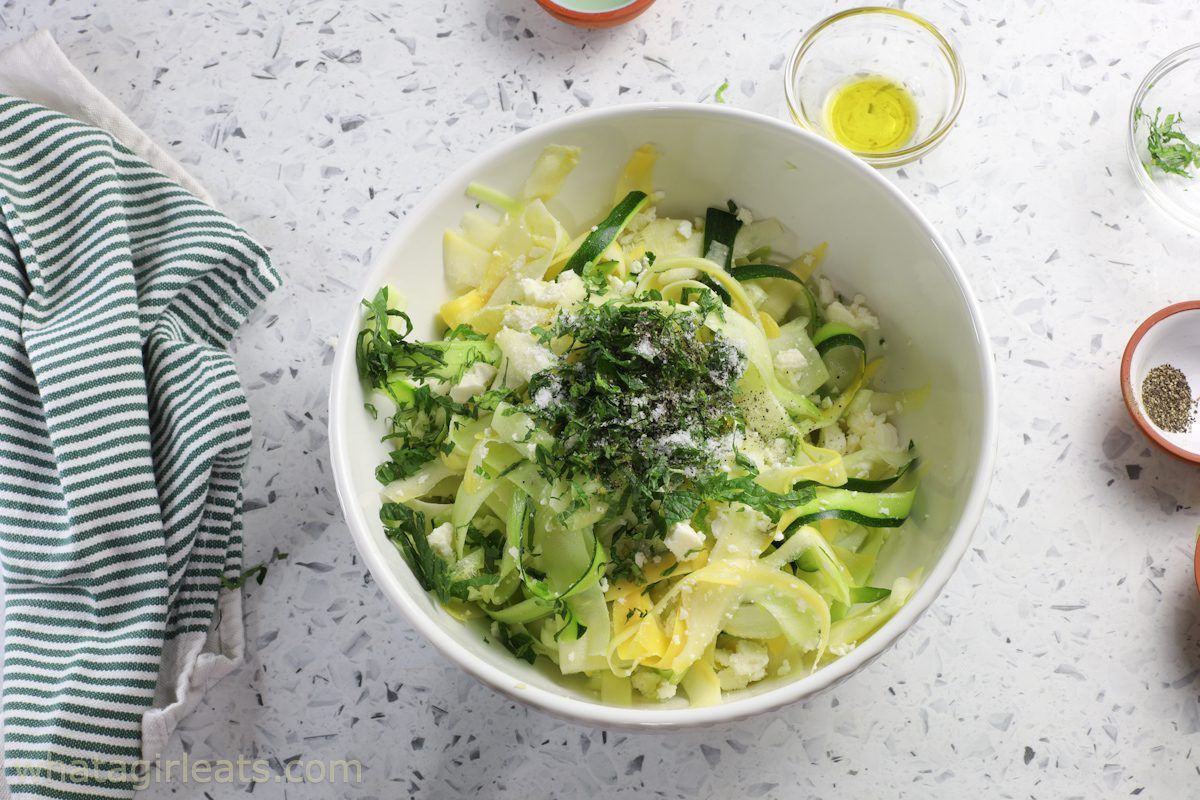 Zucchini salad in a bowl.