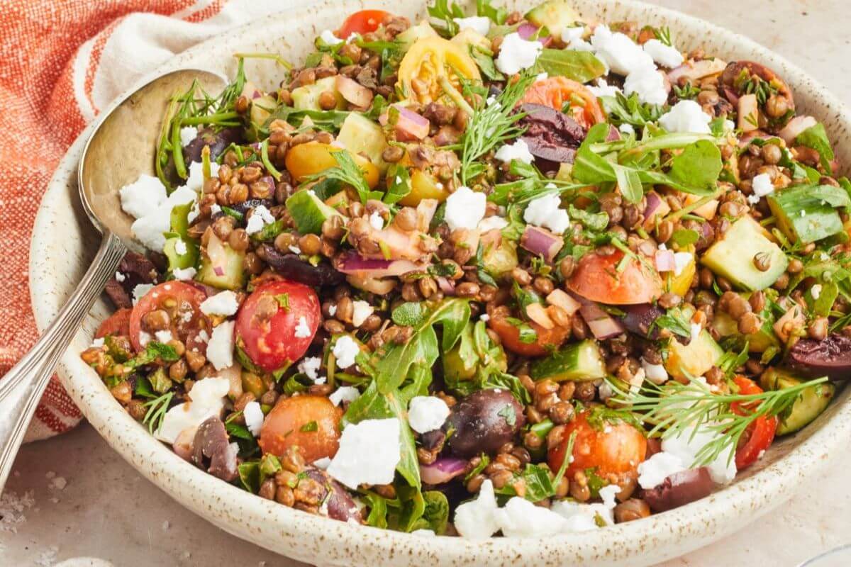 A lentil salad in a bowl.