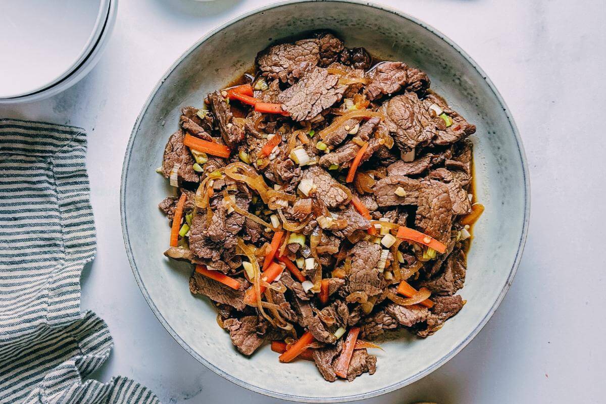 Korean Beef Bulgogi in a dish.