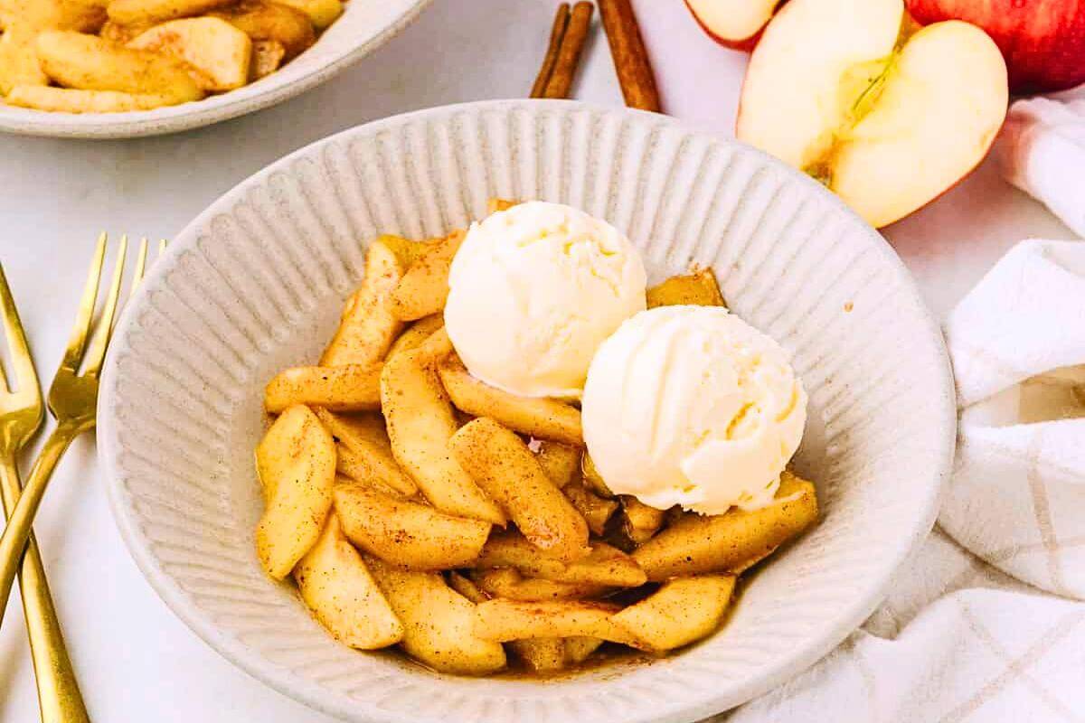 Cinnamon apples in a bowl.