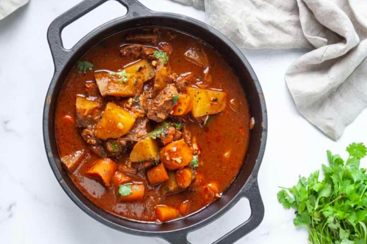 Beef stew in a pot.