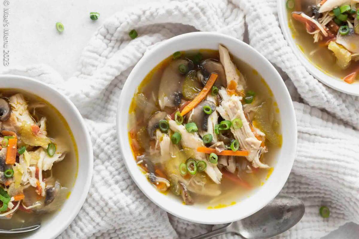 Bowls of chicken miso soup.