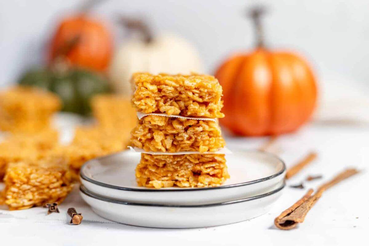 A stack of pumpkin rice krispie treats.