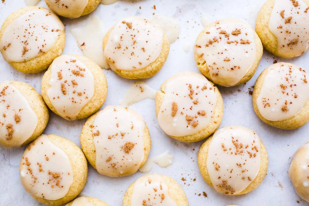 Iced pumpkin cookies.