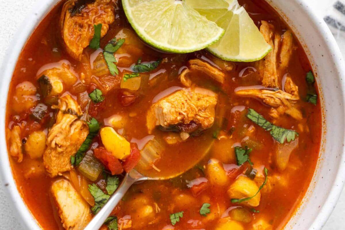 A bowl of southwest chicken soup.