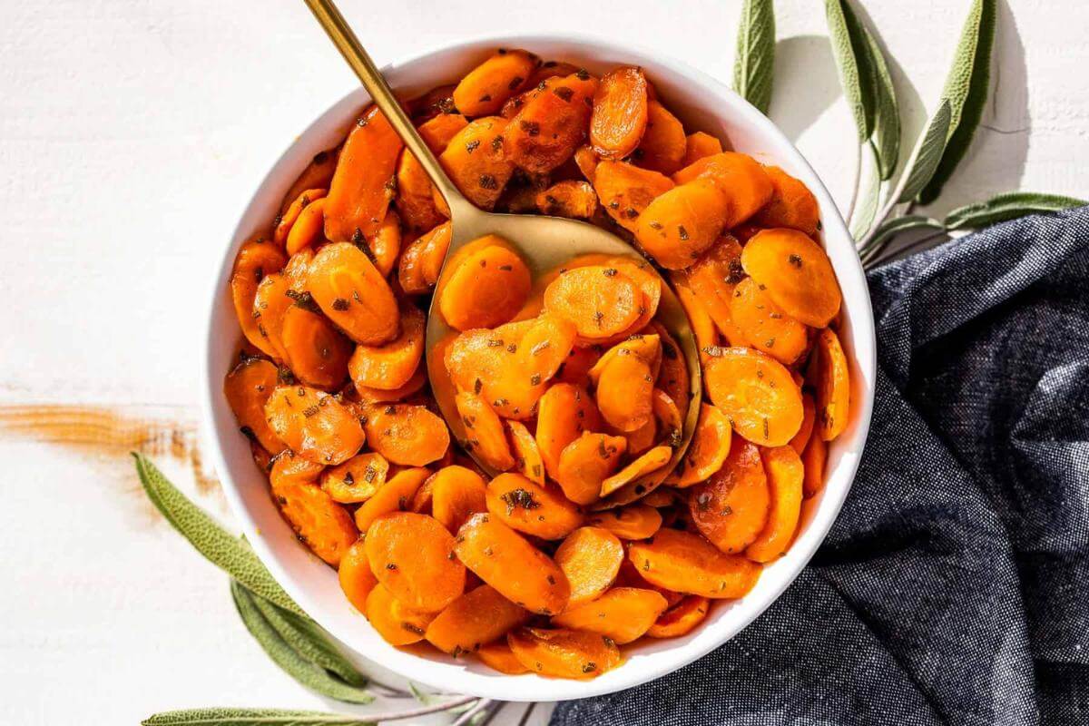 Maple glazed carrots in a dish.