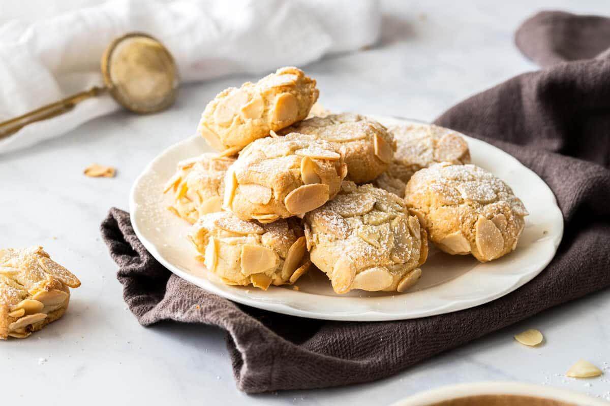 A plate of almond cookies.