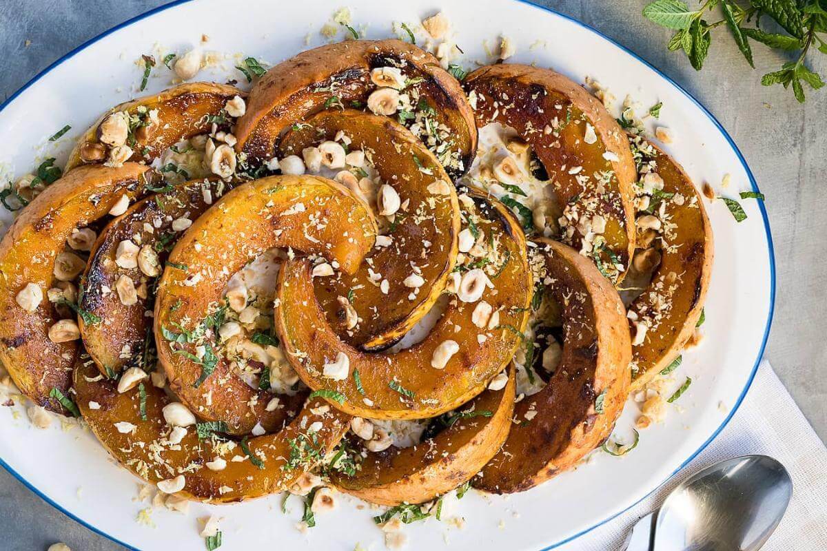 Roasted pumpkin on a plate.